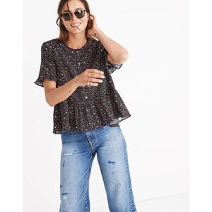 Madewell Ruffle Peplum Hem Button Top S Multicolor Novelty Stars Print